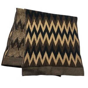 Missoni Wool Blend Zigzag Knit Scarf Snood Brown Tan Black Chevron Made in Italy